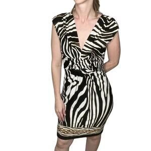 Vintage 90s y2k Cache Animal Zebra Print Sleeveless V-neck Mob Wife Mini Dress 4
